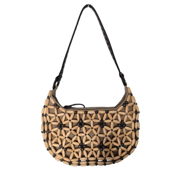 Nine West Vintage Tan and Brown Boho Wood Beaded Shoulder Bag Beach Y2K - Picture 1 of 4
